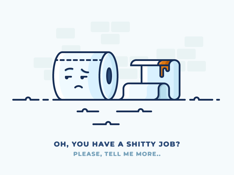 What a shitty job! shitty work job wc character emoji poo poop toilet paper toilet illustration outline icon
