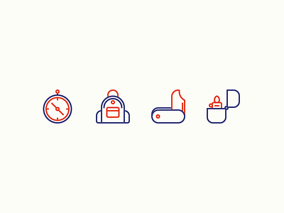 Camping Icons backpack camping compass forest icon illustration knife lighter mountains outline survival watch