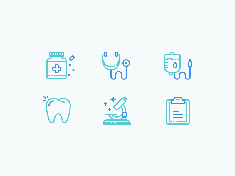 Medical Icons science microscope tooth teeth blood medication pills doctor hospital medical illustration outline icon