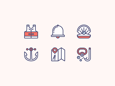 Nautical Icons anchor bell boat diving icon illustration life west map nautical ocean outline perl sailing scuba sea shell ship water
