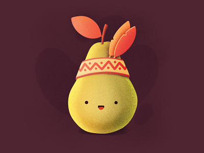 Pear-cahontas⁣⁣! 🍐🍂⁣ character emoji face food fruit happy icon illustration leaf leaves native american pear smiling