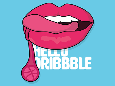 Hello Dribbble ball design draft dribbble flat hello illustration invite lips pink player vector