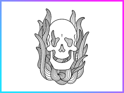 The End art death dribbble fire graphic design illustration line line art skull the end vector