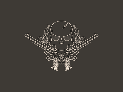 Day 34 - Pistol cowboy daily challenge detail flower gun line line art pattern pistol revolver skull western