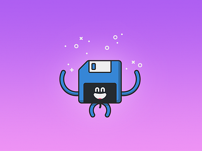 Day 77 - Floppy character daily challenge face flat design floppy disk gradient illustration old school smile technology vector willy