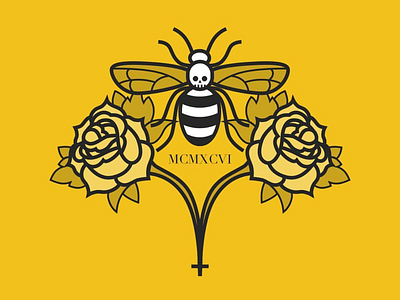 • Killer Bee 🐝 • bee flower illustration insect line art nature roses skull stripes typography wing