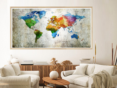 Map of the World Travel Map Print anniversary Gift home decor Pu living room decor