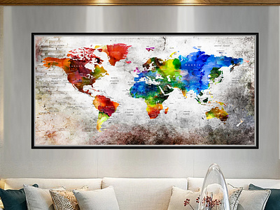 Wall Textured Push Pin World Map Poster with Personalized Legend living room decor