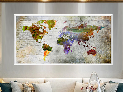 extra large Push Pin World Map Poster travel edition map print, living room decor