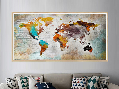 Push Pin Travel Map of World posterwall art, wedding Gitf Idea M living room decor