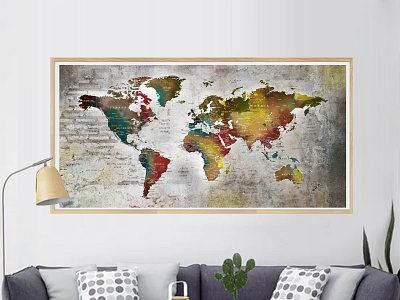 World Map Push Pin wall art poster, Large World Map print Travel living room decor