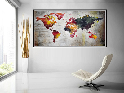 World Map wall Art Poster, Anniversary Gift, gift For Her, Push living room decor