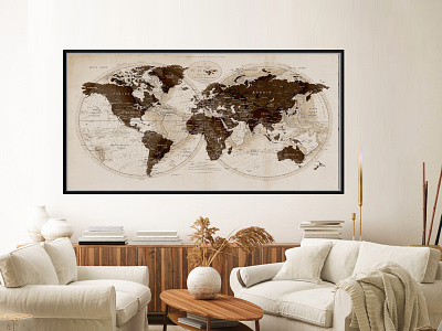 World Map Wall art poster, PushPin world map Poster Prints, brow living room decor