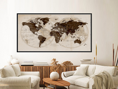 World Map Wall art poster, PushPin world map Poster Prints, brow