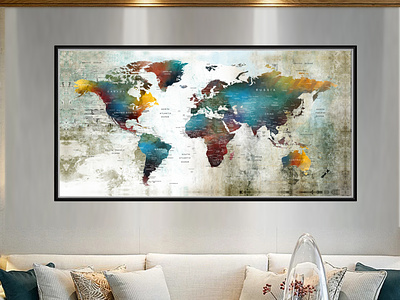 World Map Poster wall art, World Map Print, world map wall art E living room decor