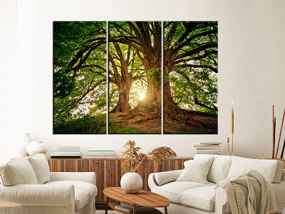 Extra Large wall art Old Oak tree canvas print landscape poto pr 3 panel art