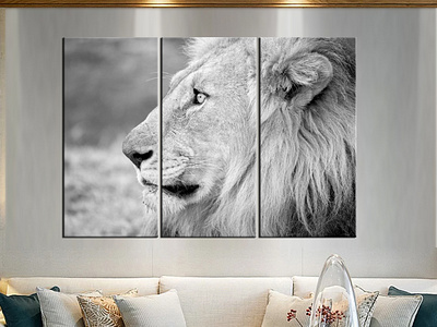 Lion Canvas Prints Wall Art Grey Lion Stretched Canvas Wooden Fr