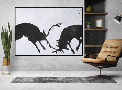 Large Original deer painting wall art Contemporary Minimalist Ar deer painting