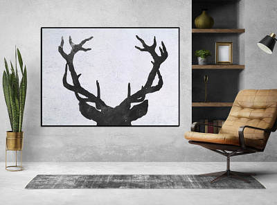 Deer Antler Abstract original Painting on canvas extra Large Bla abstract canvas art