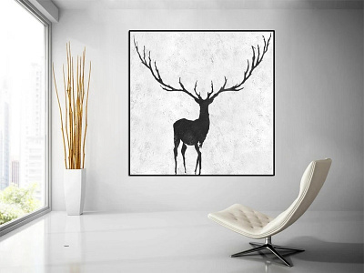 Square wall art Abstract Deer original Painting Deer wall art la oversize wall art