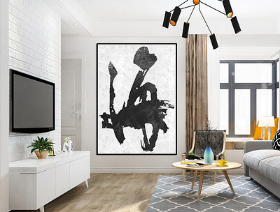 Black and white large abstract painting on canvas wall art verti oversize wall art