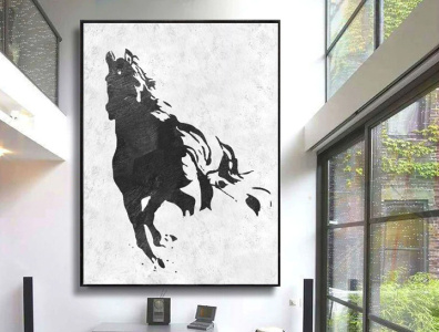 Extra large original painting black and white abstract horse wal gift for him horse painting oversize wall art