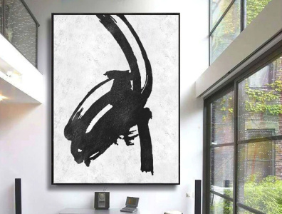 large canvas wall art, black and white original painting on canv geometric painting