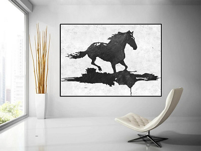 abstract horse wall art on canvas Extra large original painting gift for him