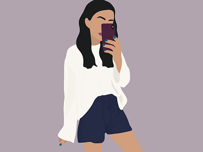 Girl in purple taking a selfie 2d graphic design illustration