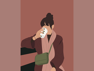 Woman drinking coffee 2d graphic design illustration