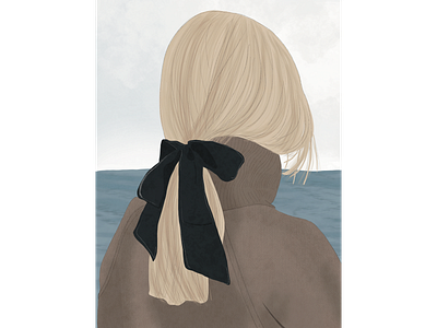 Blond woman looking over at the sea 2d graphic design illustration