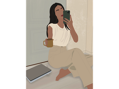 Woman sitting on the floor 2d graphic design illustration