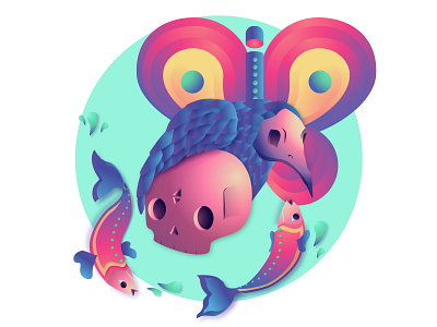 Colourful dreams ai bebop butterfly character colour crow design fish gradient illustration skull vector vectorart
