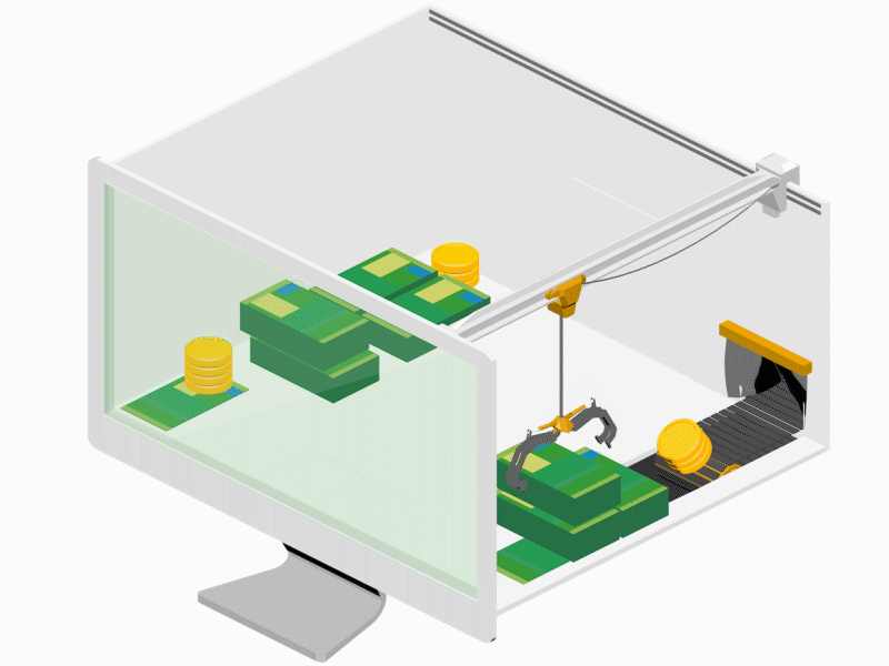 Isometric blockchain working for B2B banking app bank blockchain dollar finance fintech isometric isometry money