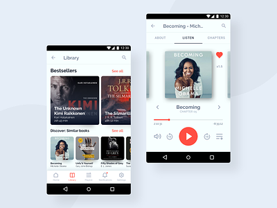 Android UI Kit - 📔 Audiobook Library 2019 trend app clean ui clean ui design design design app figma product design sketch ui ux