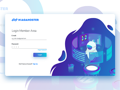 Niagahoster Login Page design graphicdesign homepage hosting illustration isometric robot ui ux wordpress