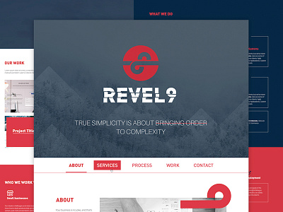 Revel9 background design grey home logo minimal red ui ux web graphics website