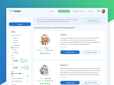 Helper Healthcare Website Project - Part 2 blue check clean design filter green healthcare icon interface logo photoshop platform product search site typography ui ux web website