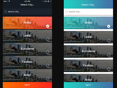 City Selection Page cities dark event gradient light social