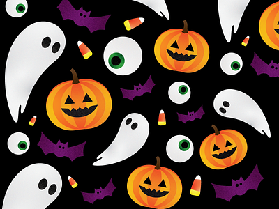 Pumpkins and Ghosts and Bats OH MY 31 days of spooky 31daysofspooky art bat design eye eyeball halloween illustration illustrator inktober inktober2019 october pattern pumpkin vectober vectober2019 vector
