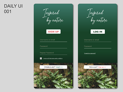 Sign Up page UI design. App for Nature lovers. adobe xd adobexd