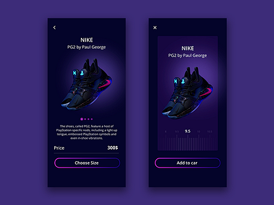 Nike pg2 e-commerce screen app design nike playstation ps ps4 purple shoes space ui ux web