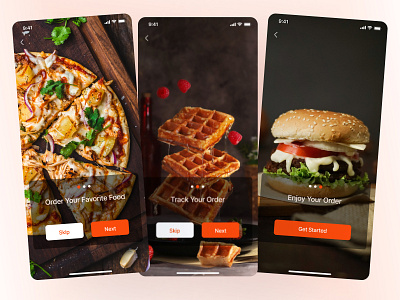 Onboarding Screens | Food Delivery App animation app branding delivery design figma food graphic design illustration logo mobile onboarding screens typography ui ux uxui vector