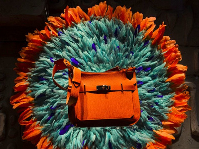 Visual Merchandising for Hermès, Autumn collection 2014 autumn design hermès orange set design showcase visual merchandasing vitrine