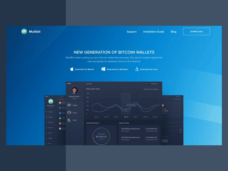 Website Homepage Animation for Multi Profile Bitcoin Desktop App bitcoin blockchain cryptocurrency desktop app management product security startup statistic ui ux zajno