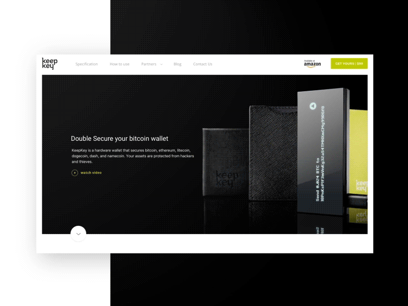 Website Homepage Animation for Cryptocurrency Hardware Wallet