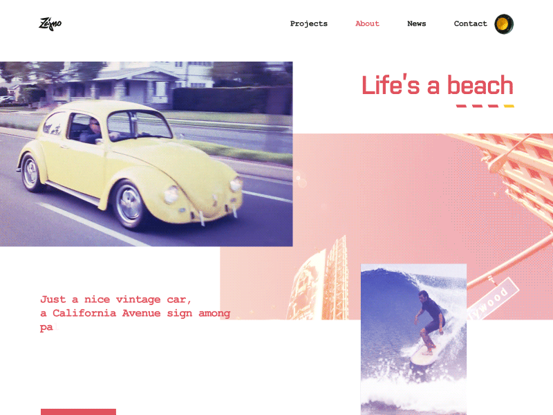 About Page Design Animation for New Website animation beach experiment gif hover la mood storytelling ui ux vibes zajno