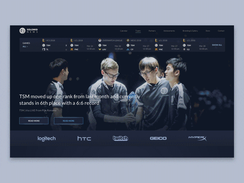 Website Design for eSports Team: Released! animation content architecture cybersport dark interface esport esports futuristic game gaming gif hover effect league of legends motion scroll team technology transitions ui ux web design zajno