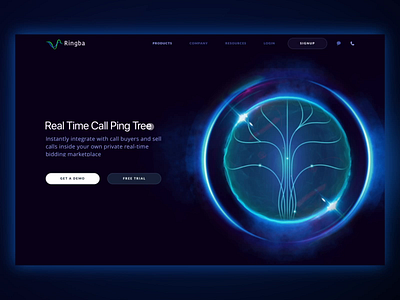 New Product Page Design for Global Telecommunications Platform abstract animation cosmos dark colors futuristic neat new product page scroll promo website revolutionary ringba smooth space orb technology tree ui ux video web design zajno