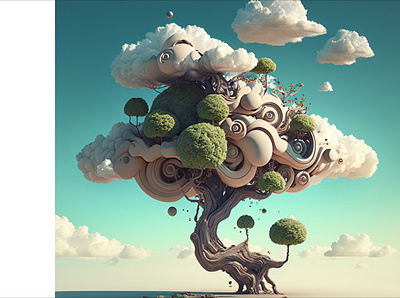 Follow your imagination 3d clouds fantasy illustration photoshop tree